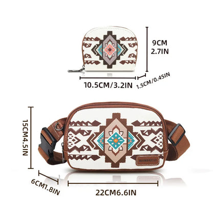 Best-Selling 2-Piece Bohemian Crossbody Bag Set – Vintage Waist Bag & Small Card Holder for Women