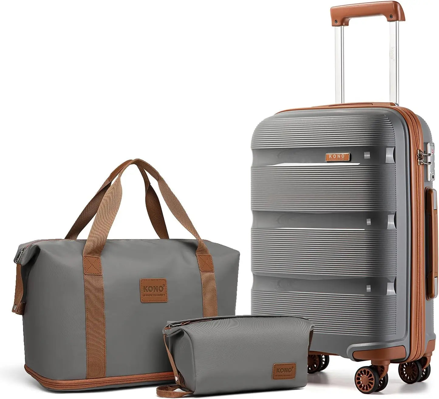 Kono Luggage Sets 3 Piece Hard Shell Travel Trolley 4 Spinner Wheels Lightweight Polypropylene Suitcase with TSA Lock