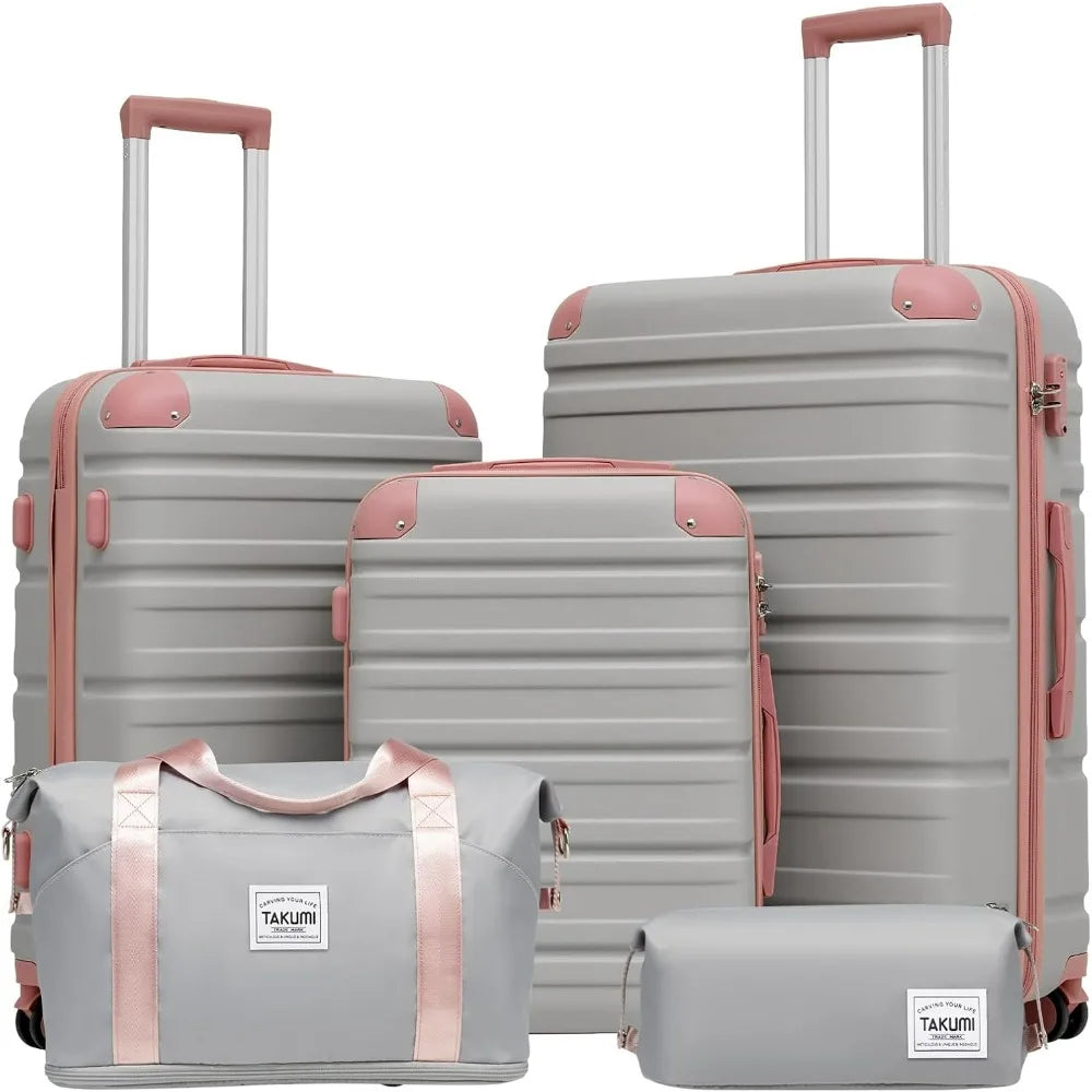 TAKUMI Luggage Sets 5 Piece Lightweight Carry On luggage with Duffel Bag ABS+PC Hardshell Suitcases with YKK zippers Double Spin