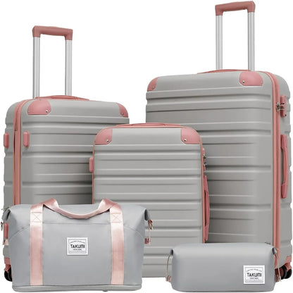 TAKUMI Luggage Sets 5 Piece Lightweight Carry On luggage with Duffel Bag ABS+PC Hardshell Suitcases with YKK zippers Double Spin