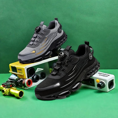 Rotating button new safety shoes for men, anti smashing and anti piercing work shoes, fashionable men's safety protection boots