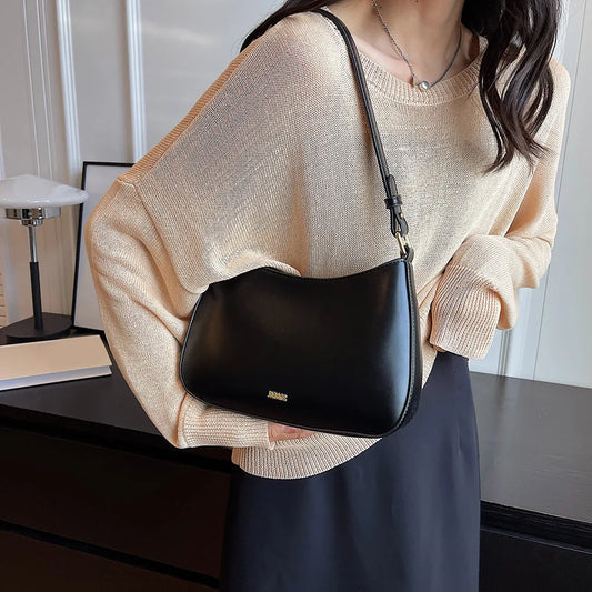 PU Leather Fashion Sling Bag Large Capacity Women Daily Shoulder Bag Solid Color Vintage Simple Daily Bags