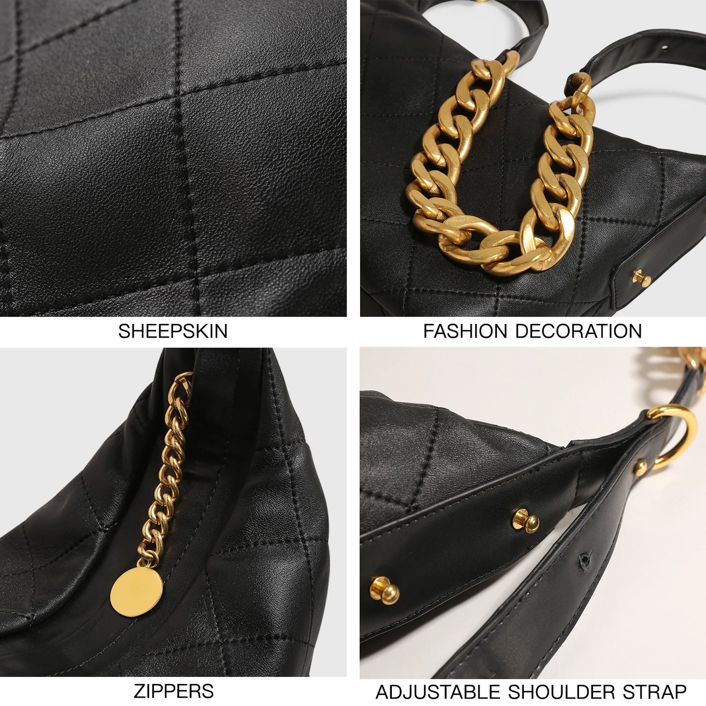 ITAMOOD Genuine Leather Shoulder Bag for Christmas Gift Luxury Branded Quilted Tote Crossbody Bag With Gold Color Chain Strap