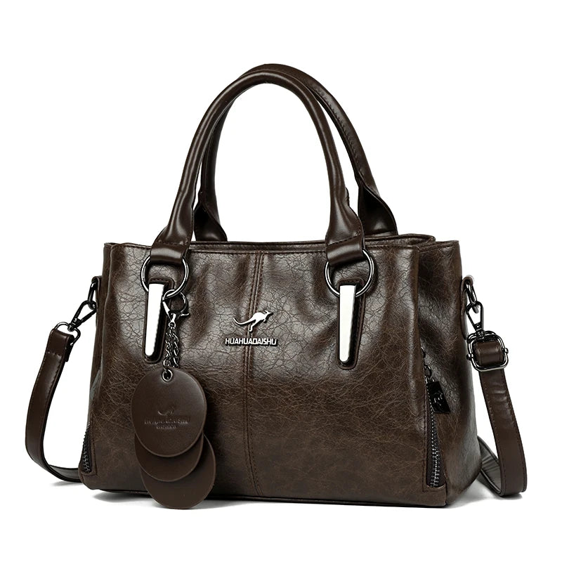 Retro Three Layers High Quality Leather Shoulder Crossbody Hand Bags for Women Vintage Casual Totes Designer Handbag Sac A Main