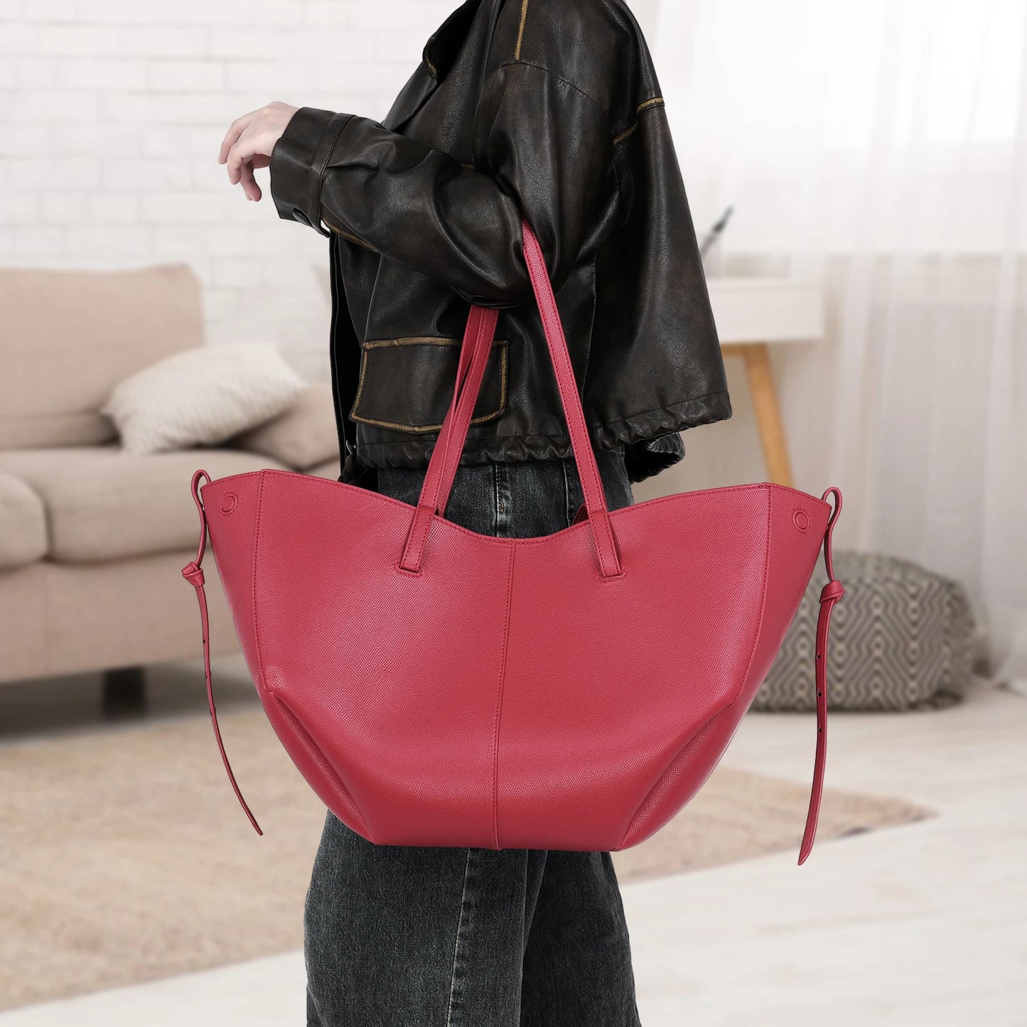Ladies Large Capacity Underarm Bag Solid Casual Grocery Bag Women PU Leather Chic Shoulder Bag with Purse Commuting Tote Handbag