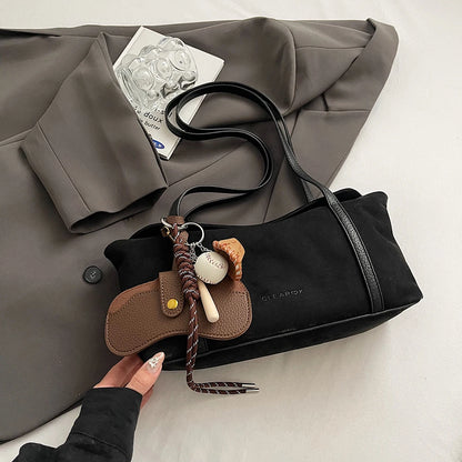 Women Suede Flap Underarm Bag with Inner Pocket Satchel Bag Large Capacity Solid Clutch Purse for Work Travel