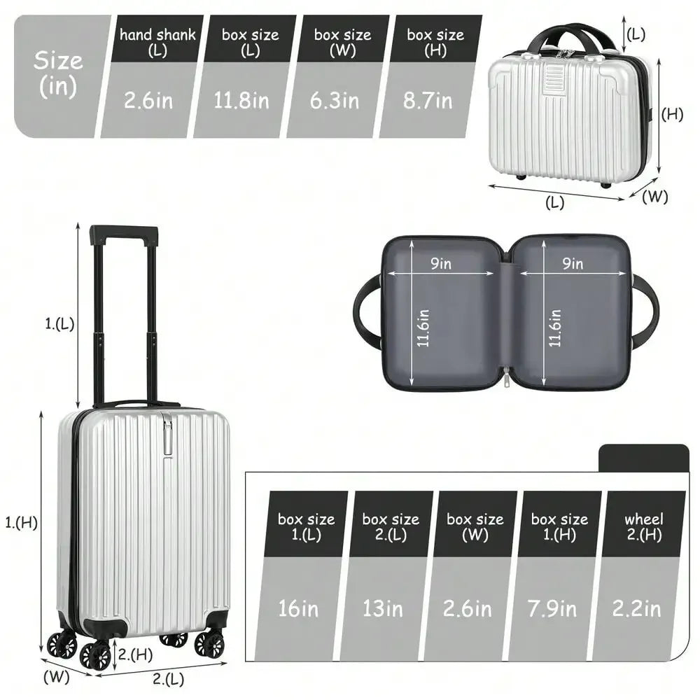 2-Piece Carry-On Luggage Set Hardside Suitcase Spinner W/ Cosmetic Bag (14"+20")