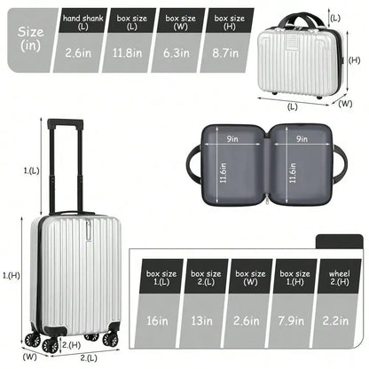 2-Piece Carry-On Luggage Set Hardside Suitcase Spinner W/ Cosmetic Bag (14"+20")