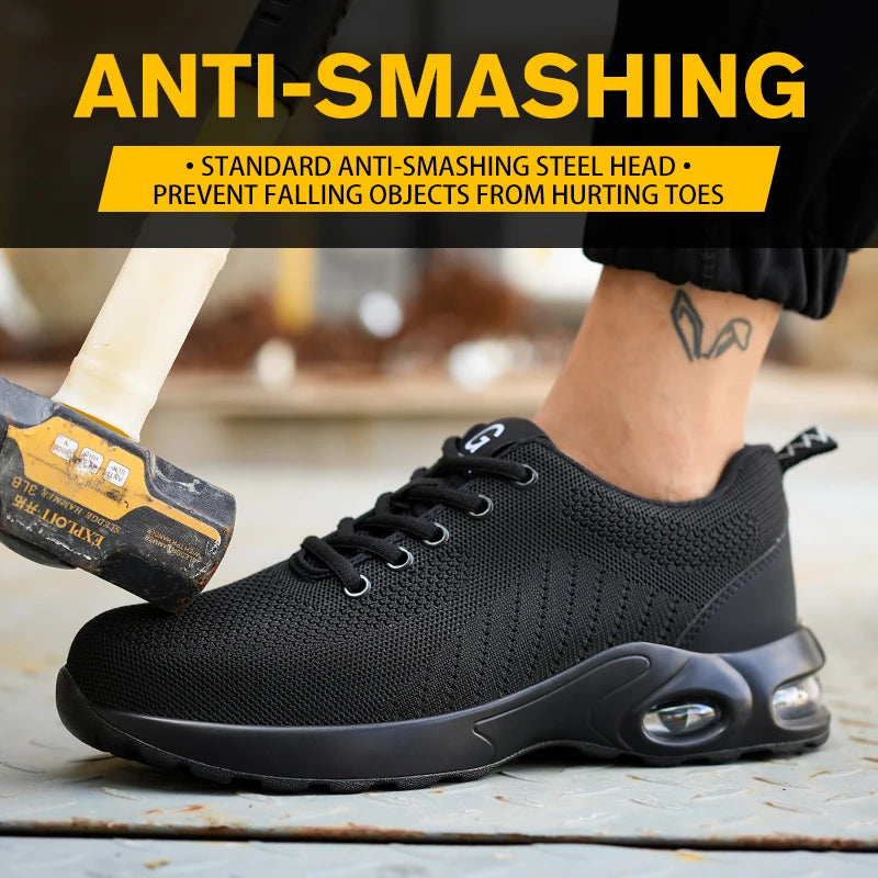 Fashionable breathable soft sole air cushion anti-smash and anti-puncture work shoes