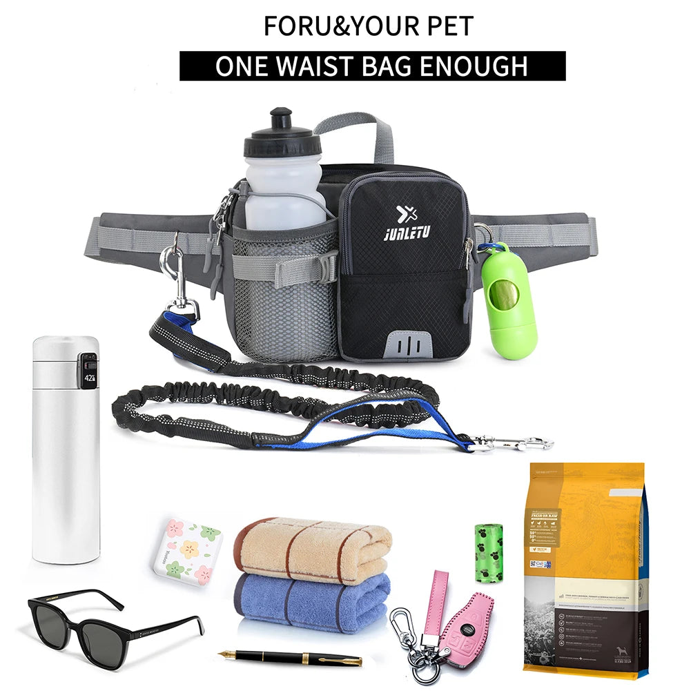 Retractable Hands Free Dog Leash with Waist Bag Adjustable Waist Belt Water Bottle Holder for Walking Jogging Running Your Dog