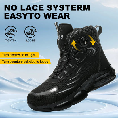 Men's high top lace-free comfortable soft sole anti-smash and puncture resistant work shoes