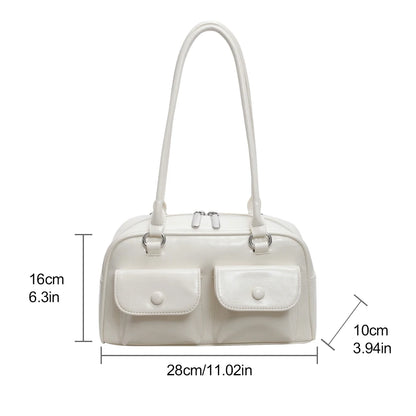 Retro Shoulder Bag PU Leather Y2k Underarm Pouch Multi Pocket Hot Girl Tote Handbag Designer Luxury Chic Casual Satchel Hobo Bag