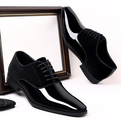 Men's Oxford Shoes Lace up Formal High Gloss Low Top Square Toe Suit Tuxedo Dress Shoes for Business Casual Shoe for Mens