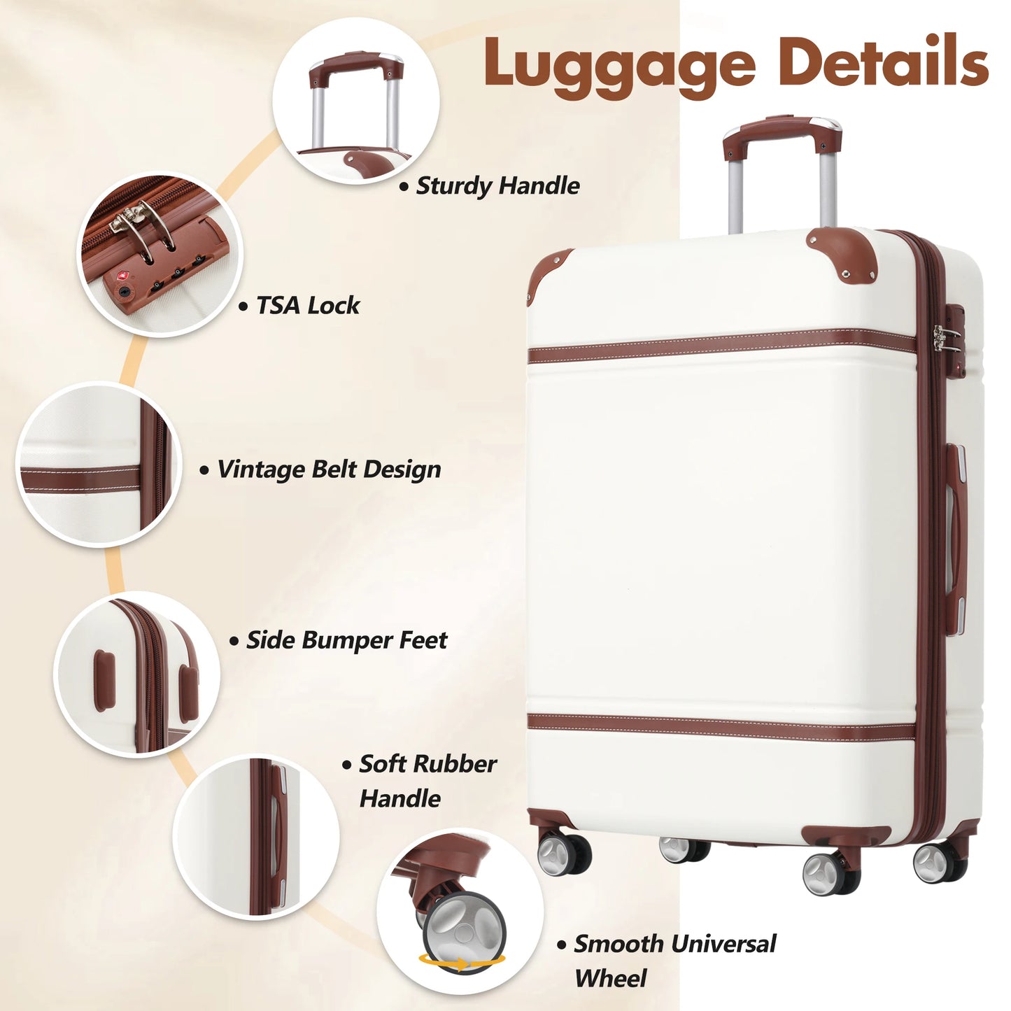 Hardshell Luggage Sets with Bags Lightweight Suitcase Double Spinner Wheels with TSA Lock ,Single Vintage Luggage 28 IN