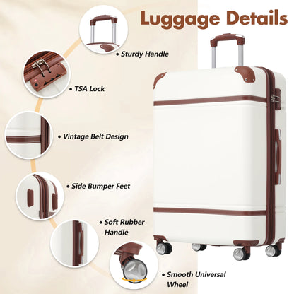 Hardshell Luggage Sets with Bags Lightweight Suitcase Double Spinner Wheels with TSA Lock ,Single Vintage Luggage 28 IN