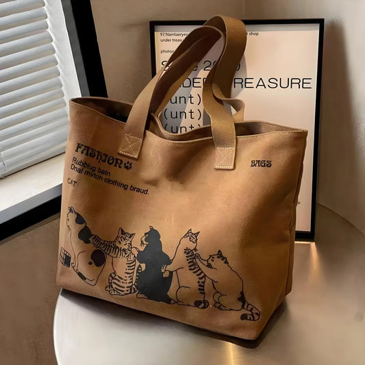 Maillard Style Canvas Tote Bag – Vintage Fashion Shoulder Bag, Large Capacity for Students, Minimalist & Trendy