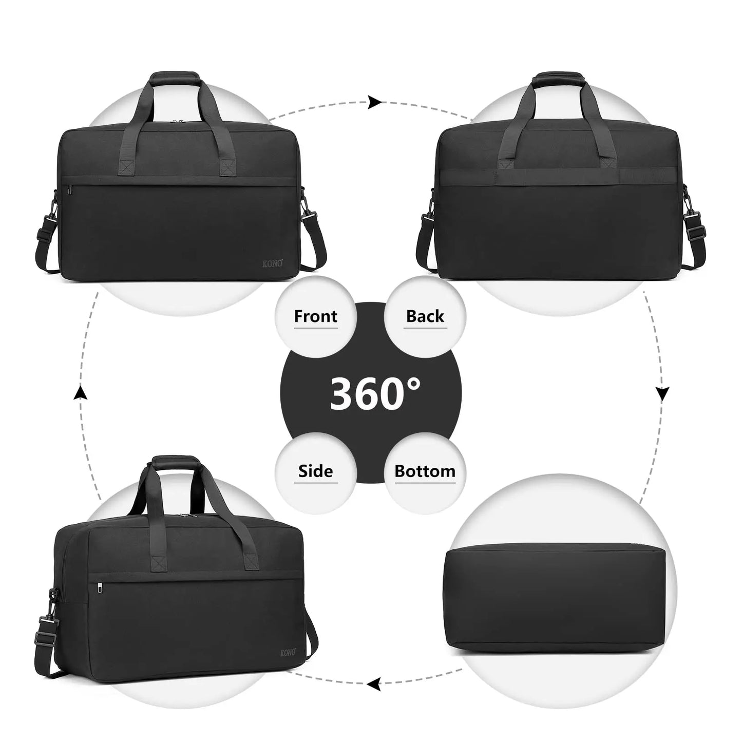 Kono 55x35x25 Carry On Luggage 48L Large Capacity Holdall Hand Luggage Unisex Sports Travel Duffels Bag