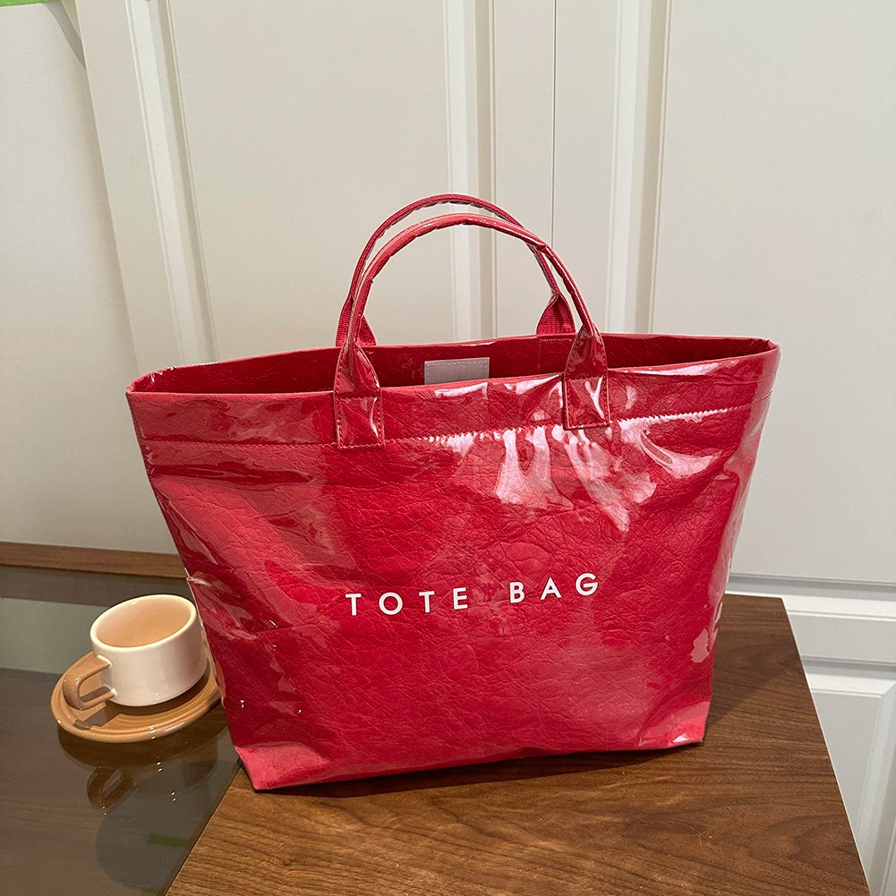 PVC Tote Bag Large Capacity Travel Shopping Bag Y2K Top Handle Bag for Women Work Shopping Travel