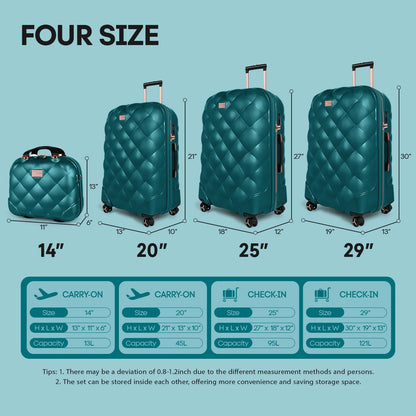 4 Pieces Luggage Sets 14in 20in 25in 29in PP Hard Shell Lightweight Expandable Suitcase Set with Spinner Wheels & TSA Lock