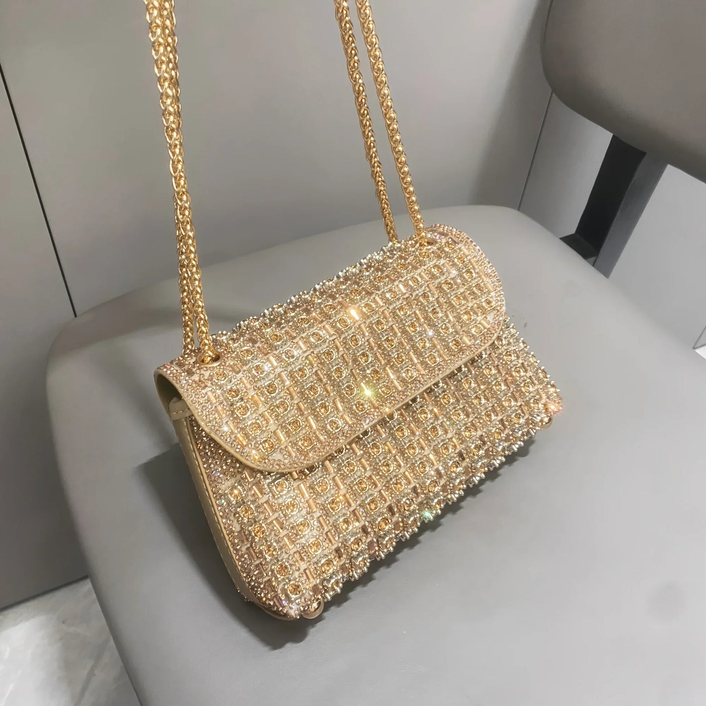 Crystal Rhinestone Evening Clutch Purse For Women, Sparkly Chain Shoulder Crossbody Bag, Elegant Handbag For Party Prom Banquet