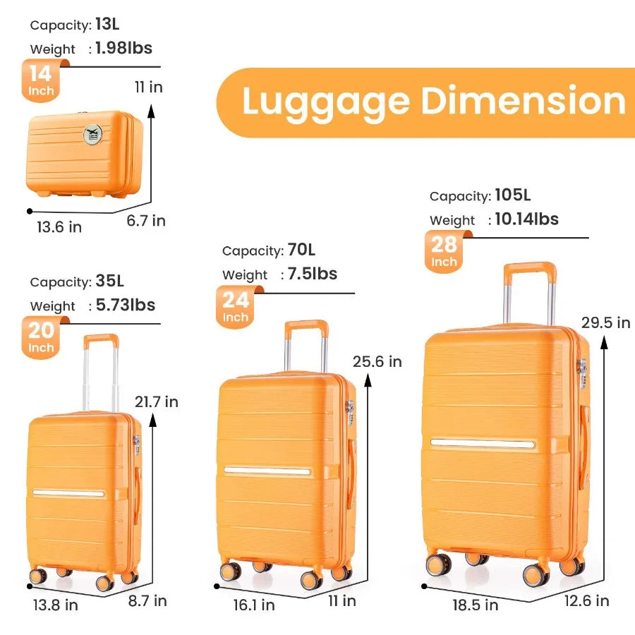 Luggage Sets 4 Piece 14 20 24 28 PP Lightweight Durable Expandable suitcase