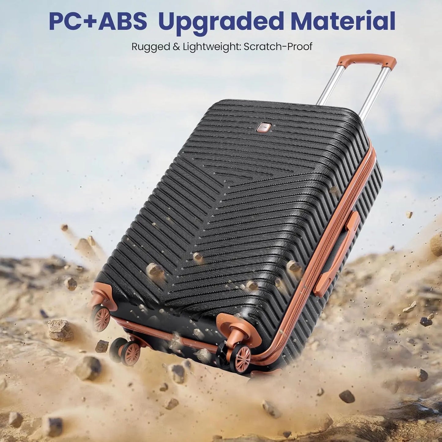 6 Piece Luggage Set Carry On ABS+PC Hard Shell Suitcase Travel Packing Box With Spinner Wheels & TSA Lock For Business Trip ﻿