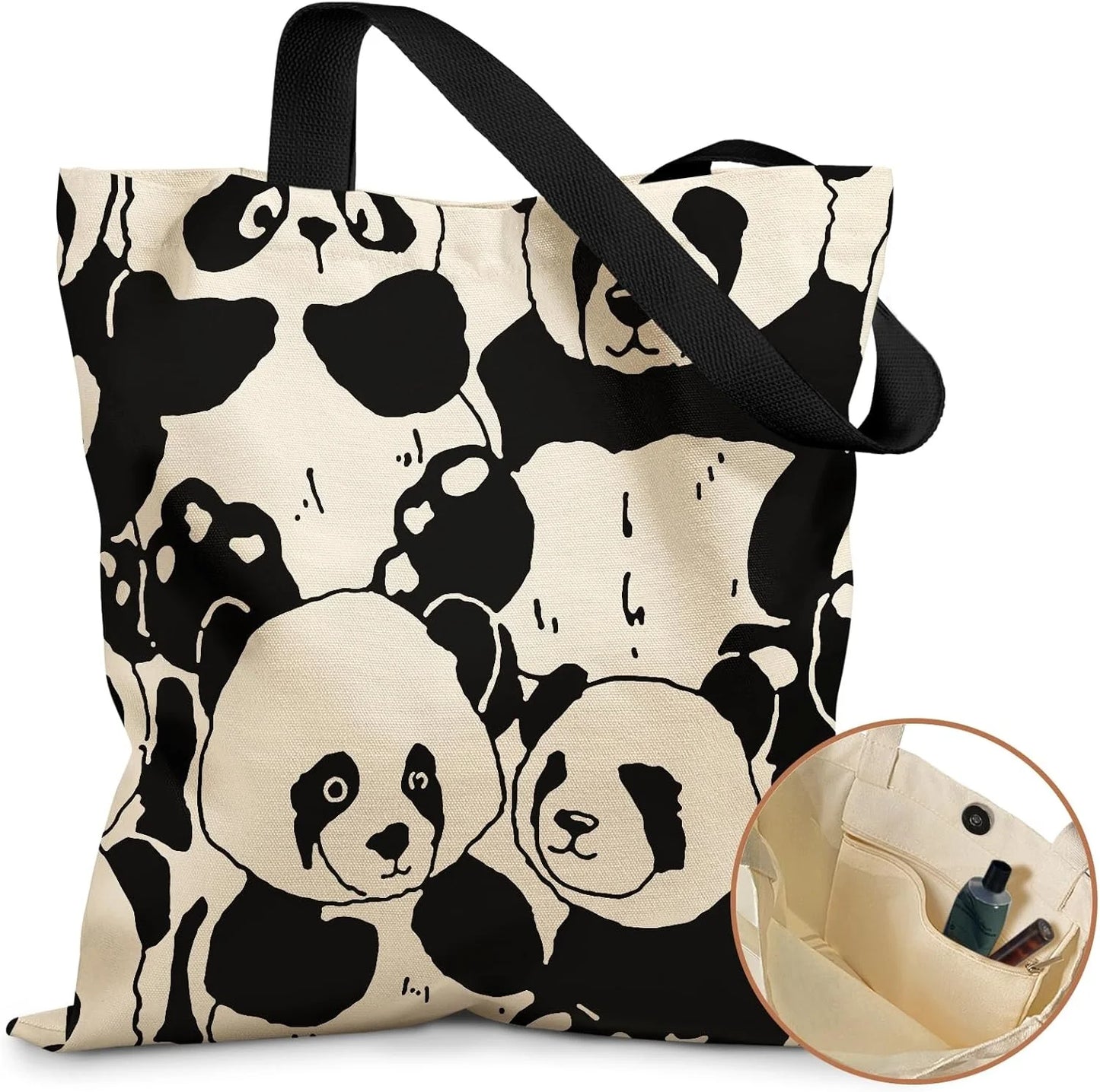 Aesthetic Tote Bag for Girls - with Magnetic Buckle and Zipper Inner Pocket for Women Lady Canvas Cotton Tote Bag