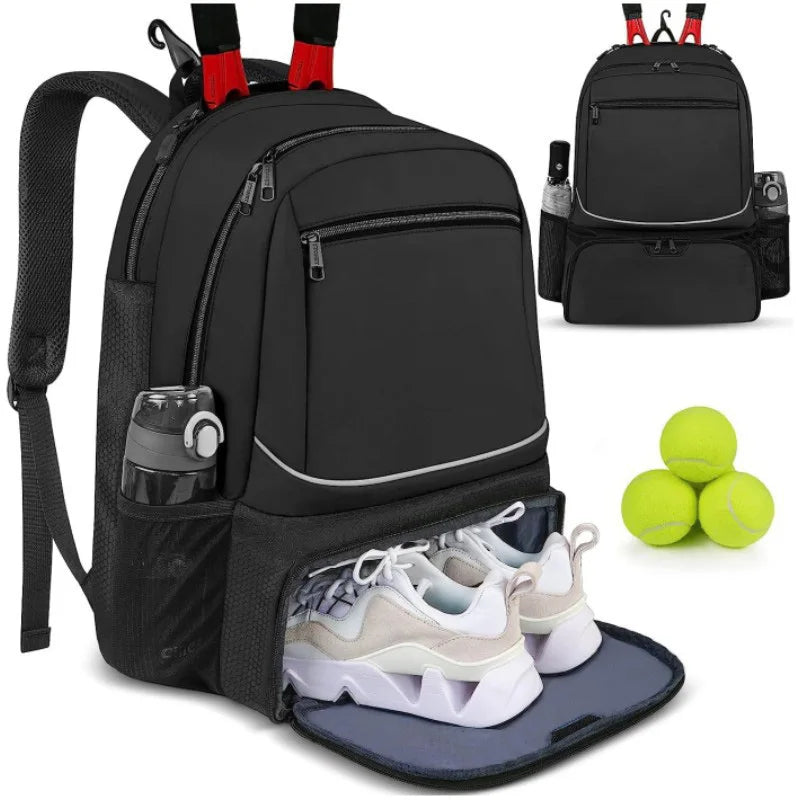 Professional Tennis Backpack Large Capacity Sports Racket Pack Holds 1-2 Tennis Rackets Outdoor Badminton Bag With Shoe Pocket