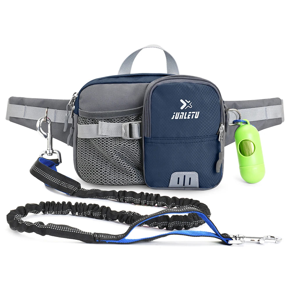 Retractable Hands Free Dog Leash with Waist Bag Adjustable Waist Belt Water Bottle Holder for Walking Jogging Running Your Dog