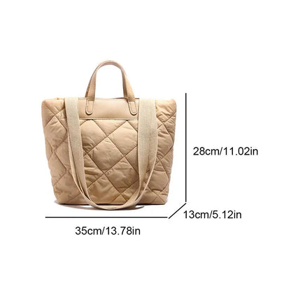 Women Nylon Shoulder Bag Quilted Large Purse with Inner Pocket Solid Color Satchel Bag for Work Travel