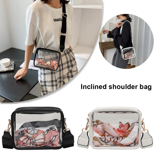 Transparent Shoulder Bag Stadium Approved PVC Envelope Crossbody Handbag Zipper with Silk Scarf Square Purse for Outdoor Travel
