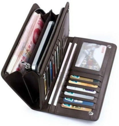 Men's Long Wallet Zipper Around Bifold Purse Simple Business Travel Large Capacity Card Holder Handbag