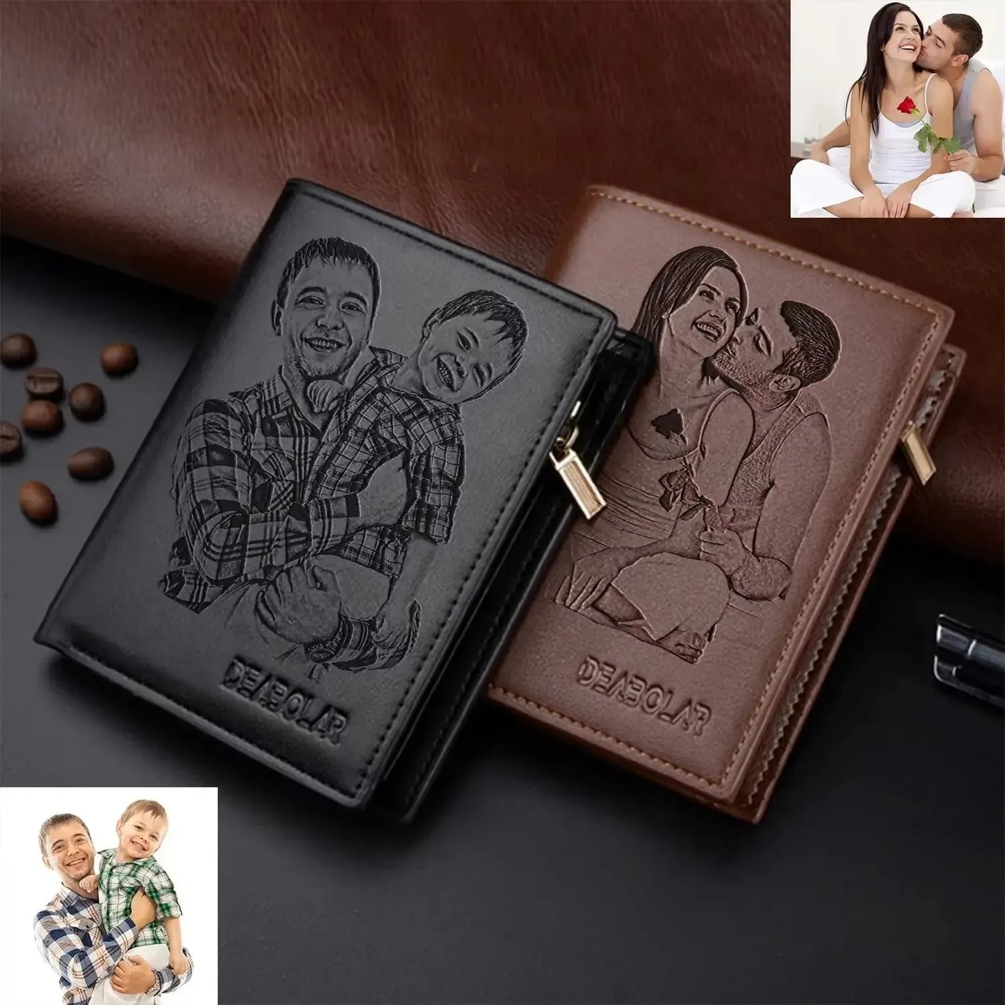 Custom Engraved Wallet,Personalized Photo RFID Wallets for Men,Husband,Dad,Son,Personalized Gifts for Bithday Anniversary Day