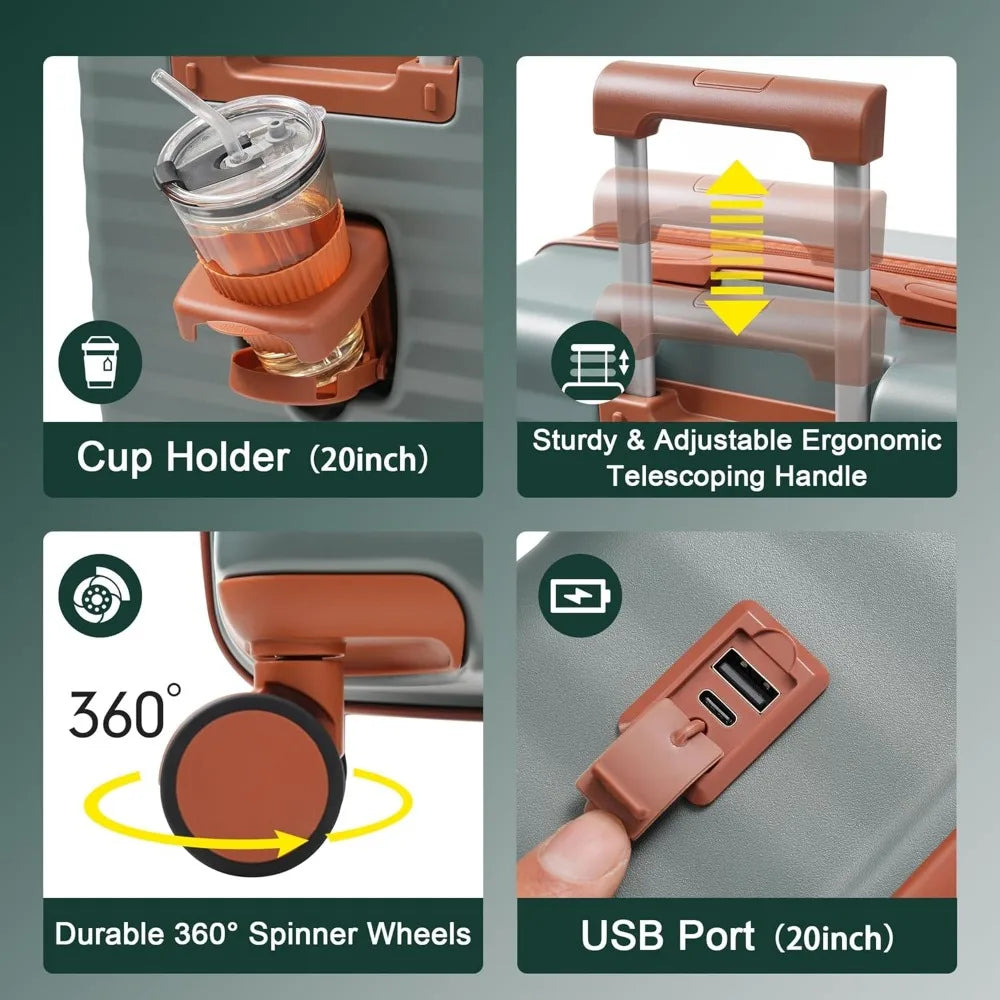 Merax Luggage Sets 5 Piece,Front Open Hardshell Expandable Suitcase with Spinner Wheels and Duffel Bags,Lightweight Carry on Lug