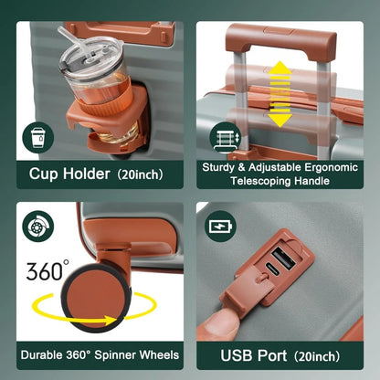 Merax Luggage Sets 5 Piece,Front Open Hardshell Expandable Suitcase with Spinner Wheels and Duffel Bags,Lightweight Carry on Lug