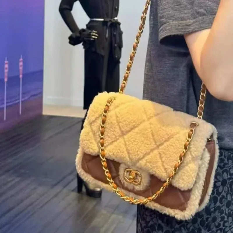 teddy bear square fat lamb plush mini rhombus shoulder chain mouth cover bag for women BC7-1