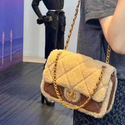 teddy bear square fat lamb plush mini rhombus shoulder chain mouth cover bag for women BC7-1