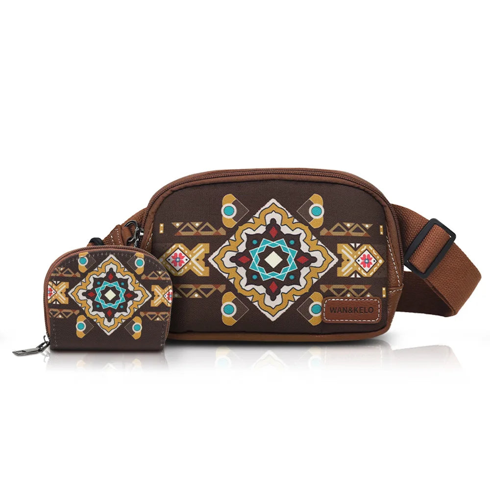 Best-Selling 2-Piece Bohemian Crossbody Bag Set – Vintage Waist Bag & Small Card Holder for Women