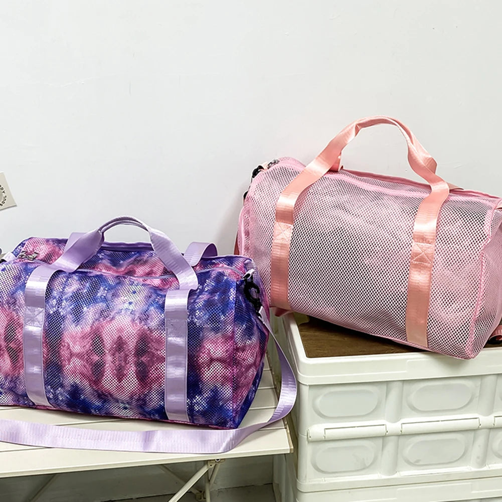 Mesh Travel Duffle Bag Gym Sports Bag with Shoe Compartment Luggage Bag Dry Wet Separation Large Capacity for Outdoor Travel