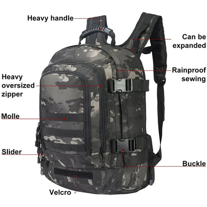Extra Large 60L Travel Laptop Backpacks Military Tactical Backpack For Men Women Water Resistant Sturdy Outdoor Camo Bag