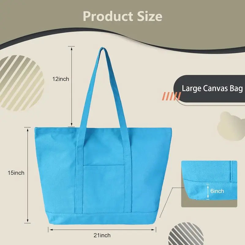 Canvas Tote Bag with External Pocket Extra Large Canvas Tote Bag Heavy Duty Grocery Shopping Bags Weekender Bag