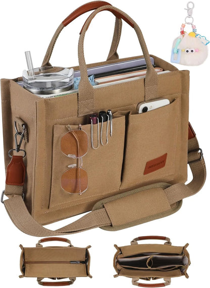 Canvas Tote Bag Purse for Women with Zipper Closure, Individual Compartments & Bottom Support