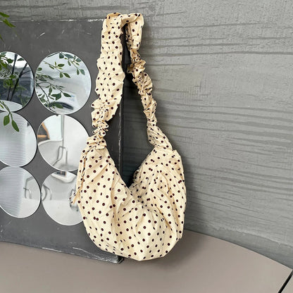Women Fashion Shoulder Bag Large Capacity Polka Dot Chic Underarm Bag All Matched Pleated Dumpling Bag for Outdoor Travel