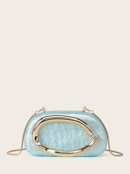 Fashion White Acrylic Clutch Bag Bride Metal Gold Women Luxury Evening Banquet Clutch Bag Shoulder Wedding Party Purse