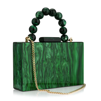 Wedding party crossbody bag, pearl marble, dark green acrylic PVC evening bag, women's wallet and handbag, beach flap