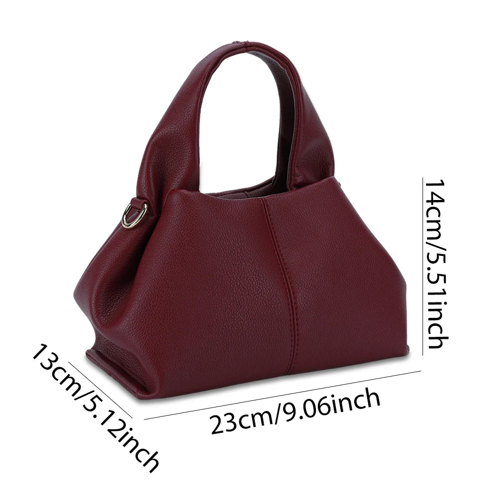 Soft Cloud Bag Solid Color Dumpling Clutch Purse with Removable Strap Retro Crossbody Bag PU Leather Top Handle Bag for Women