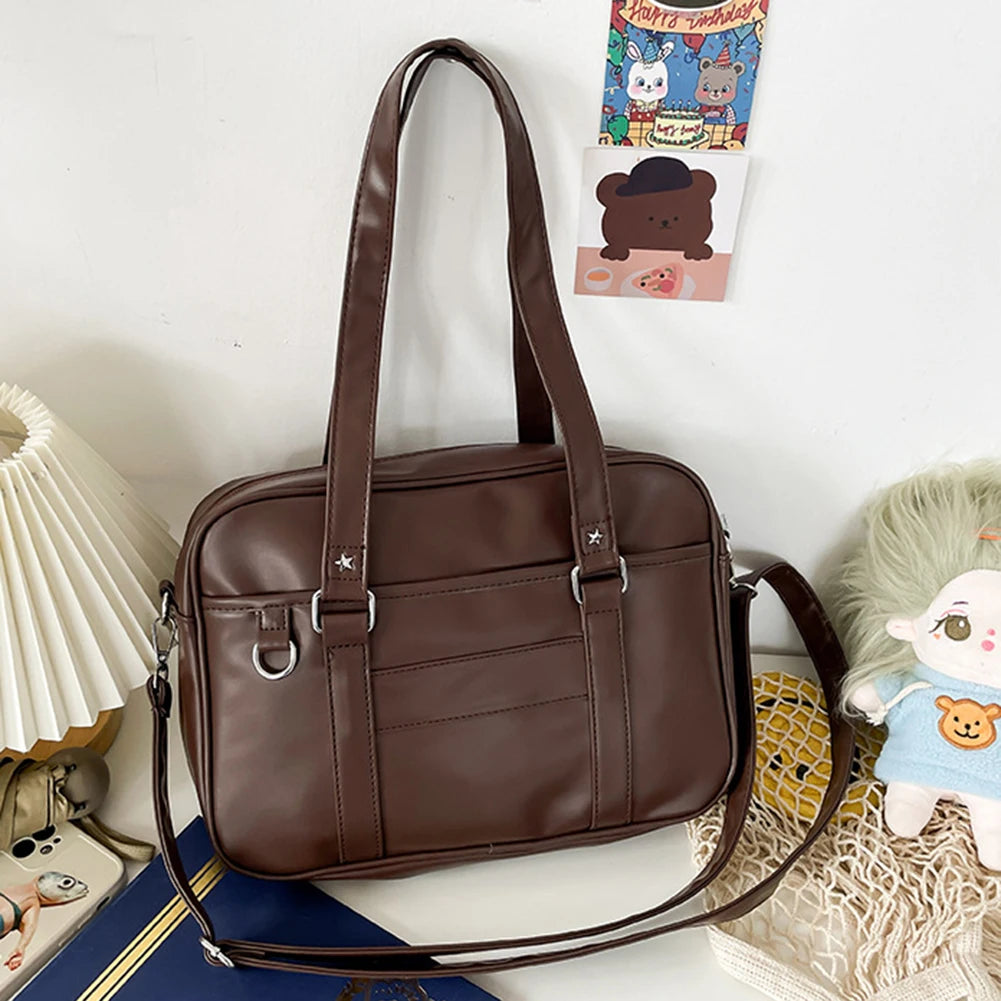 Japanese School Handbag PU Leather JK Uniform Bag with Zipper Closure Kawaii Shoulder Bag Underarm Bag Messenger Bag for Women