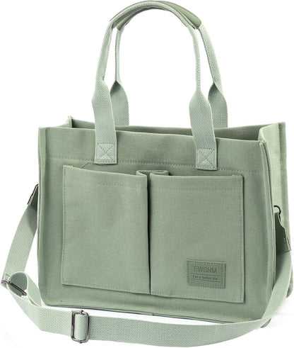 Canvas Tote Bag for Women, Large Laptop Travel Tote Handbag Totes with Crossbody Shoulder Teachers Reusable Grocery Bags