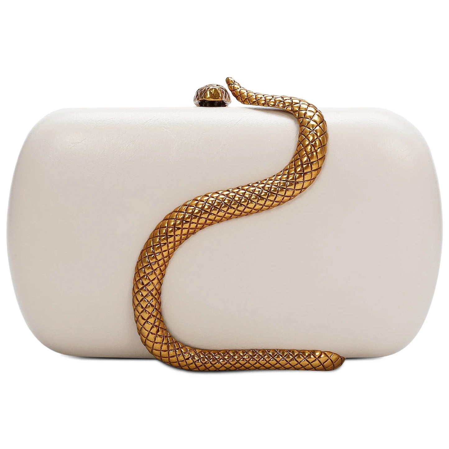 Women Glamorous Luxury Snake Hardware Decoration Pu Leather Clutch Long Chain Box Shaped Handbag Evening Bag Versatile Purse