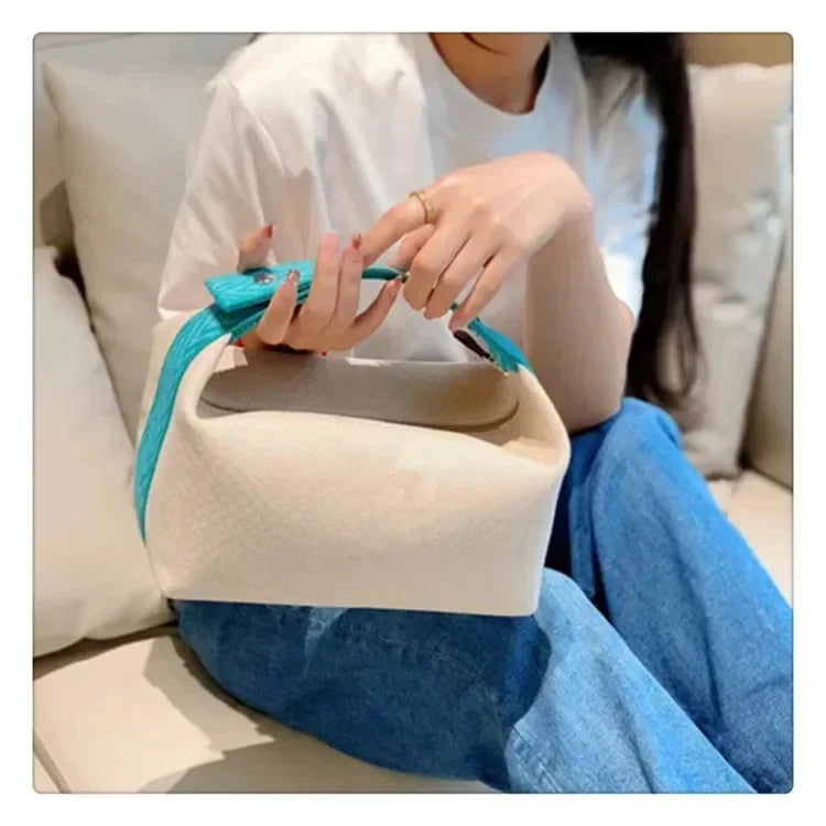 2024 New Large Capacity Canva Makeup Bag Soft Texture Fashionable Women's Shoulder Bag Color Blocking Handbag From China